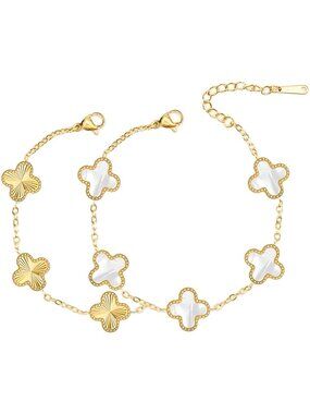 Unique 18K Gold Four Leaf Clover Bracelet for Women White Gold Lucky Link
